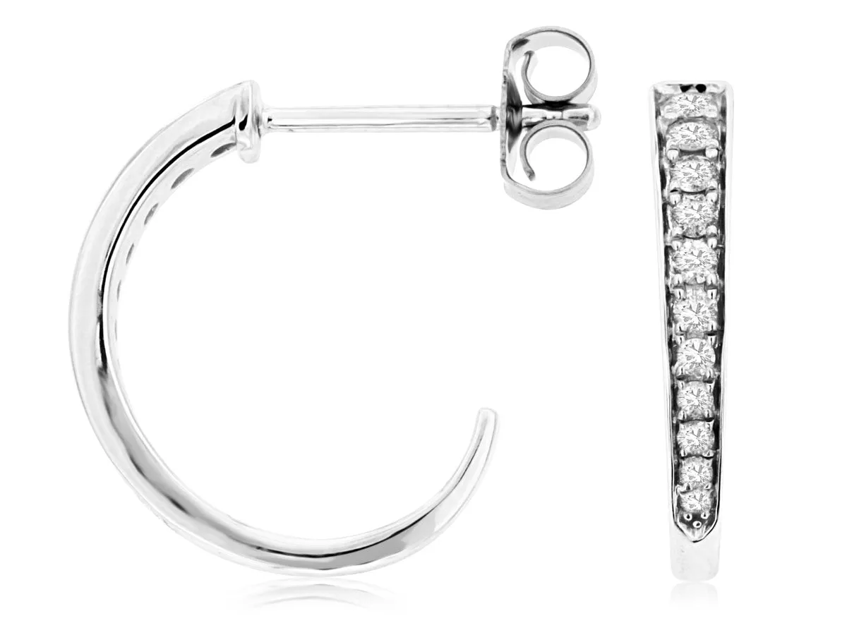 14K White Gold Diamond Half Hoop Earrings