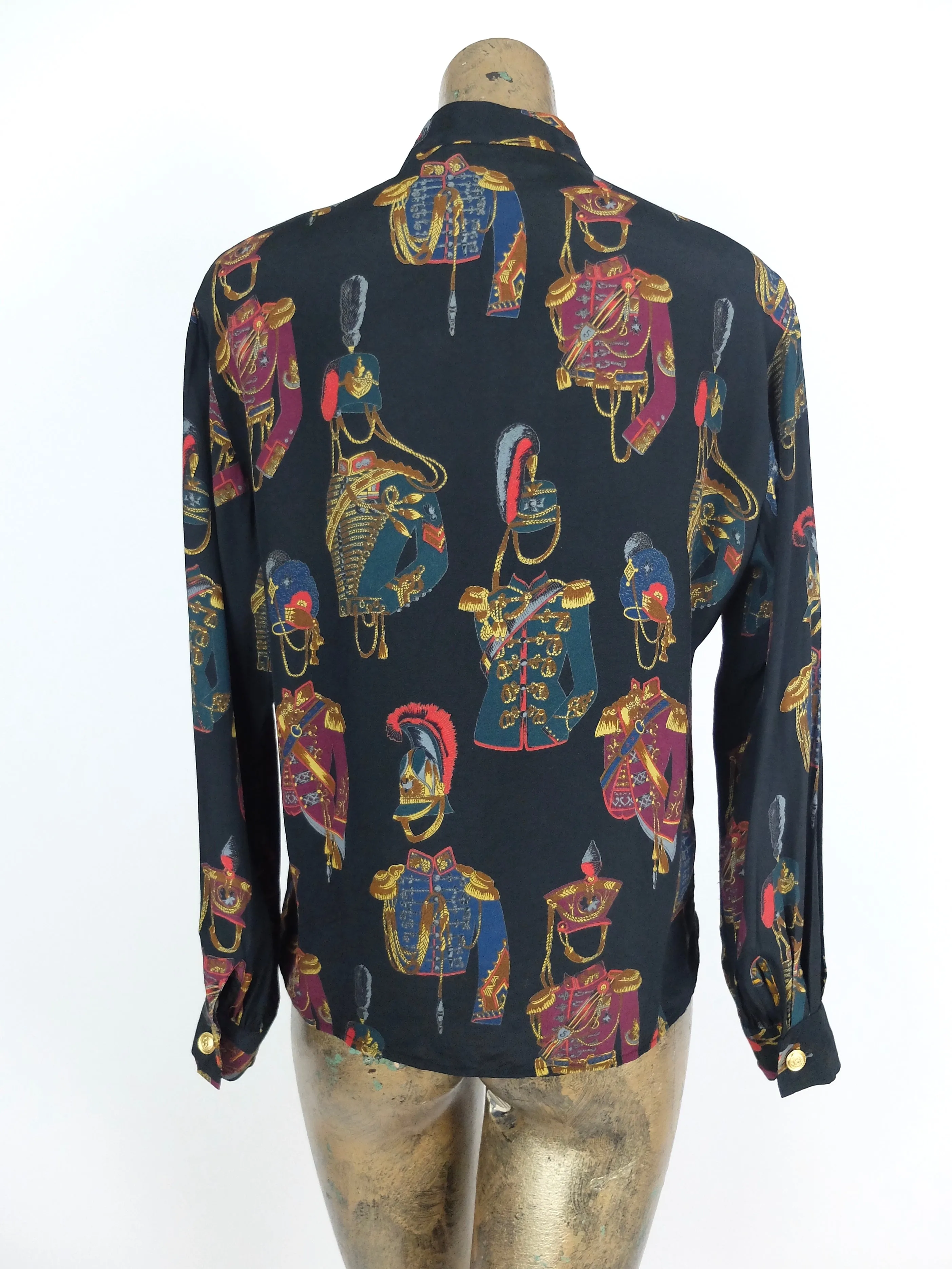 80s British Guard Baroque Patterned Collared Long Sleeve Button Up Shirt