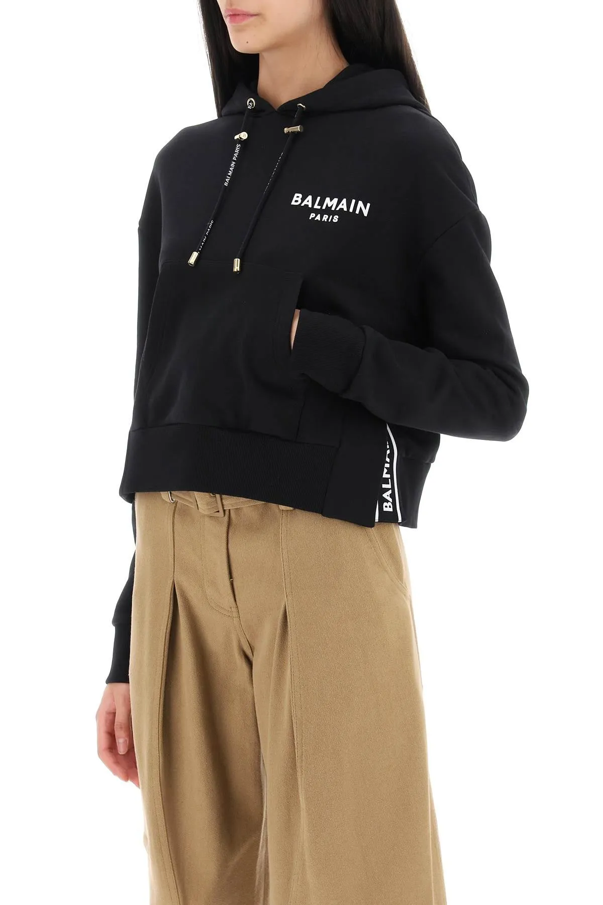 Balmain cropped sweatshirt with flocked logo print