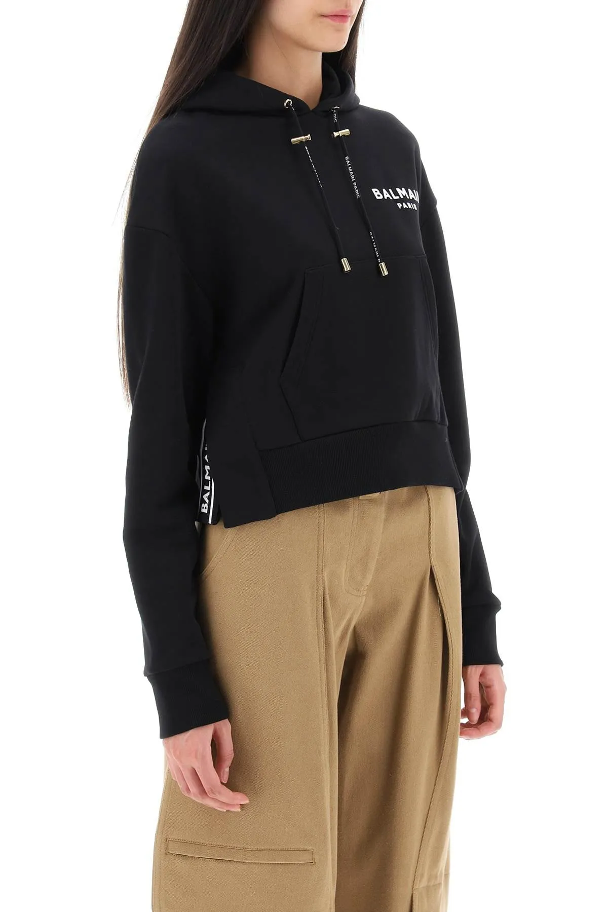 Balmain cropped sweatshirt with flocked logo print