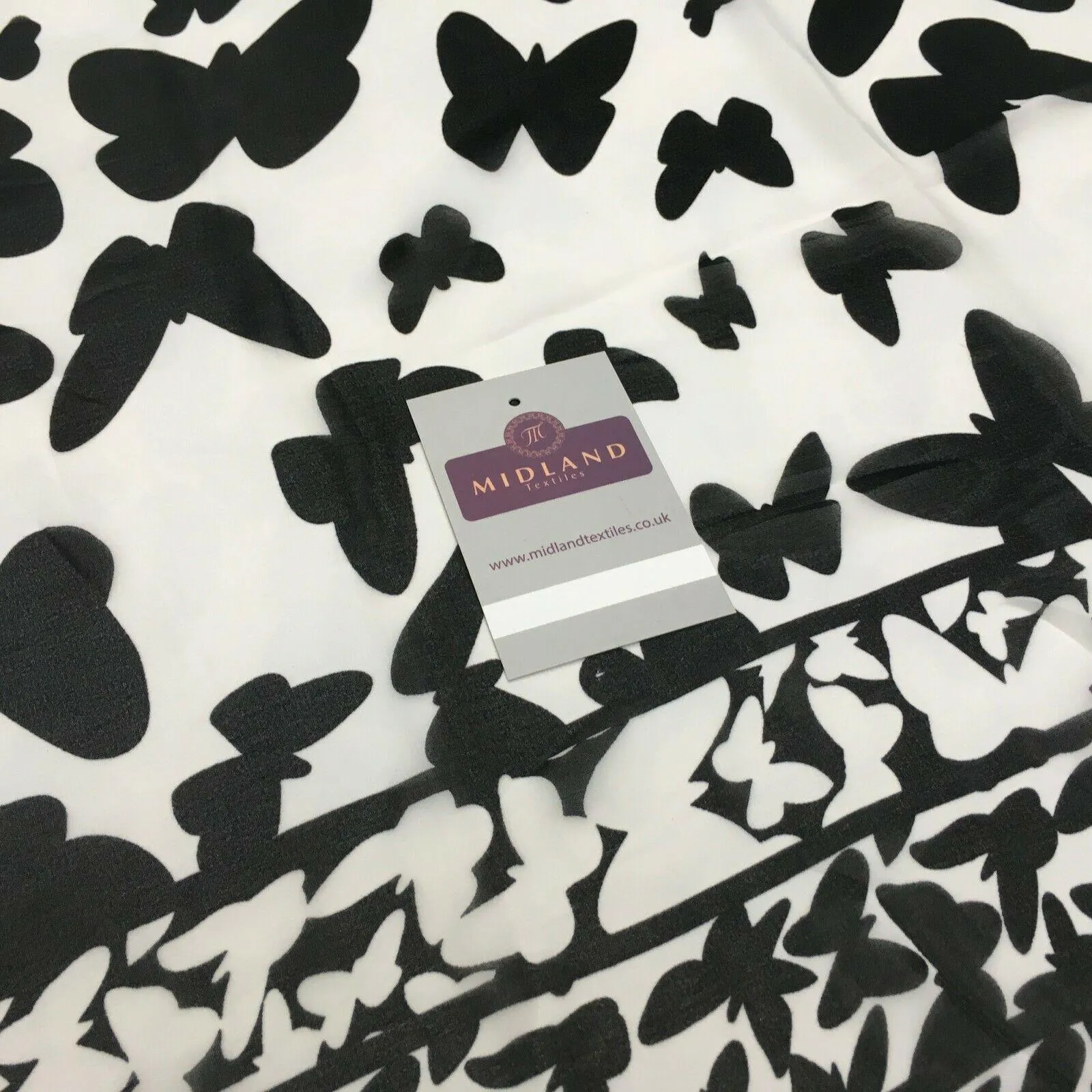 Black Ivory Butterfly Silhouette Printed Chiffon Fabric 150 cm Wide MK1084-5