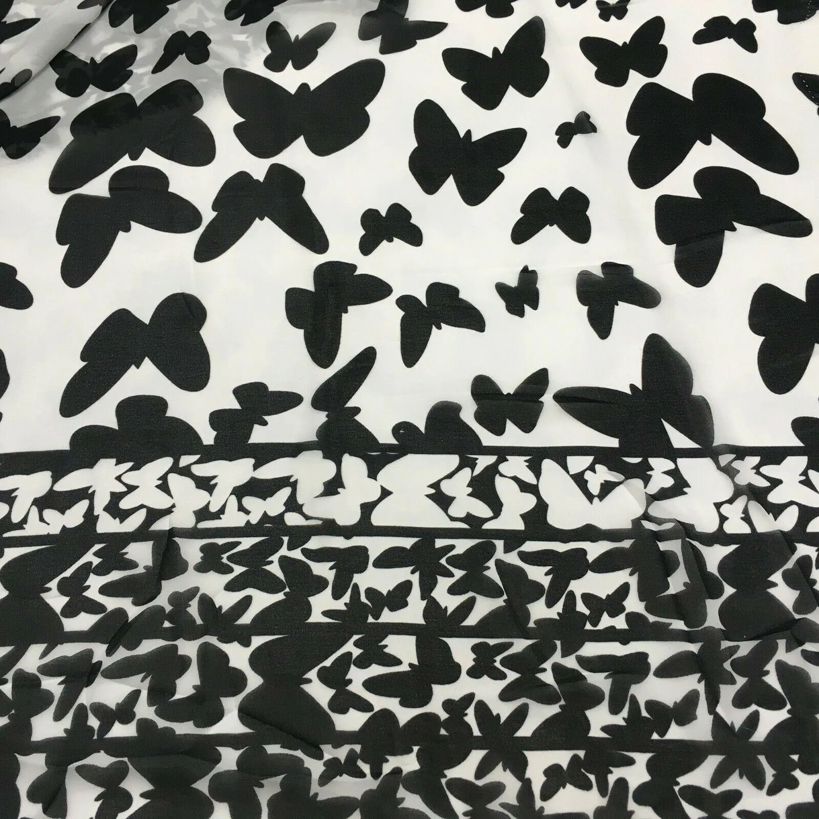 Black Ivory Butterfly Silhouette Printed Chiffon Fabric 150 cm Wide MK1084-5