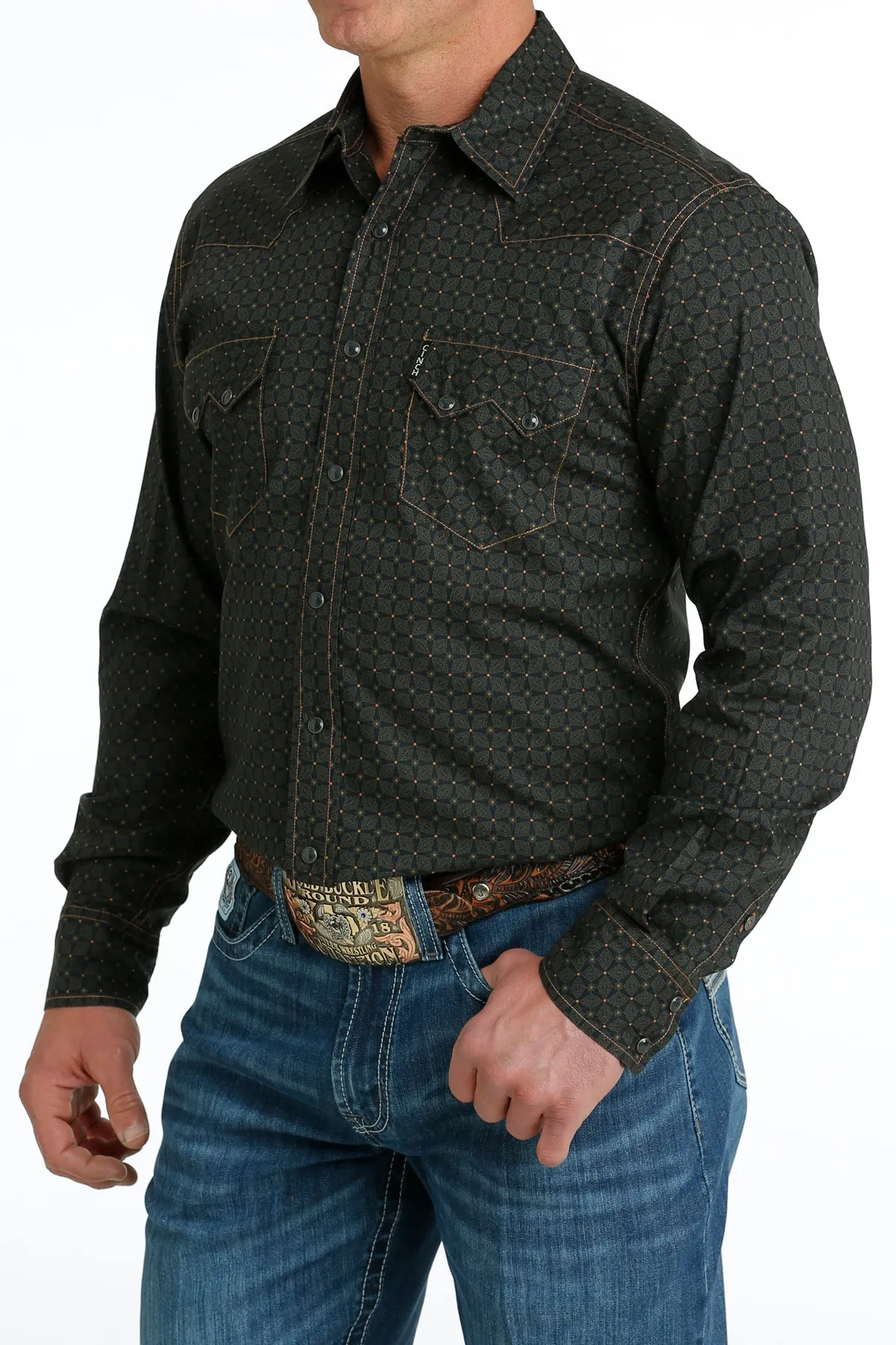 CINCH MEN'S BLACK MODERN FIT LONG SLEEVE WESTERN SNAP SHIRT