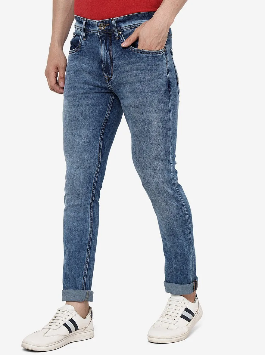 Cloud Blue Solid Slim Fit Jeans | JadeBlue