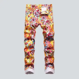 Color ornament painted men's jeans