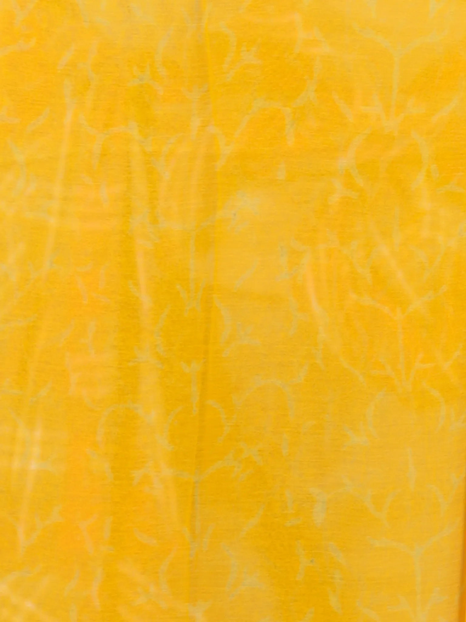 Golden Yellow Orange Green Hand Block Printed Chiffon Saree with Zari Border - S031702751