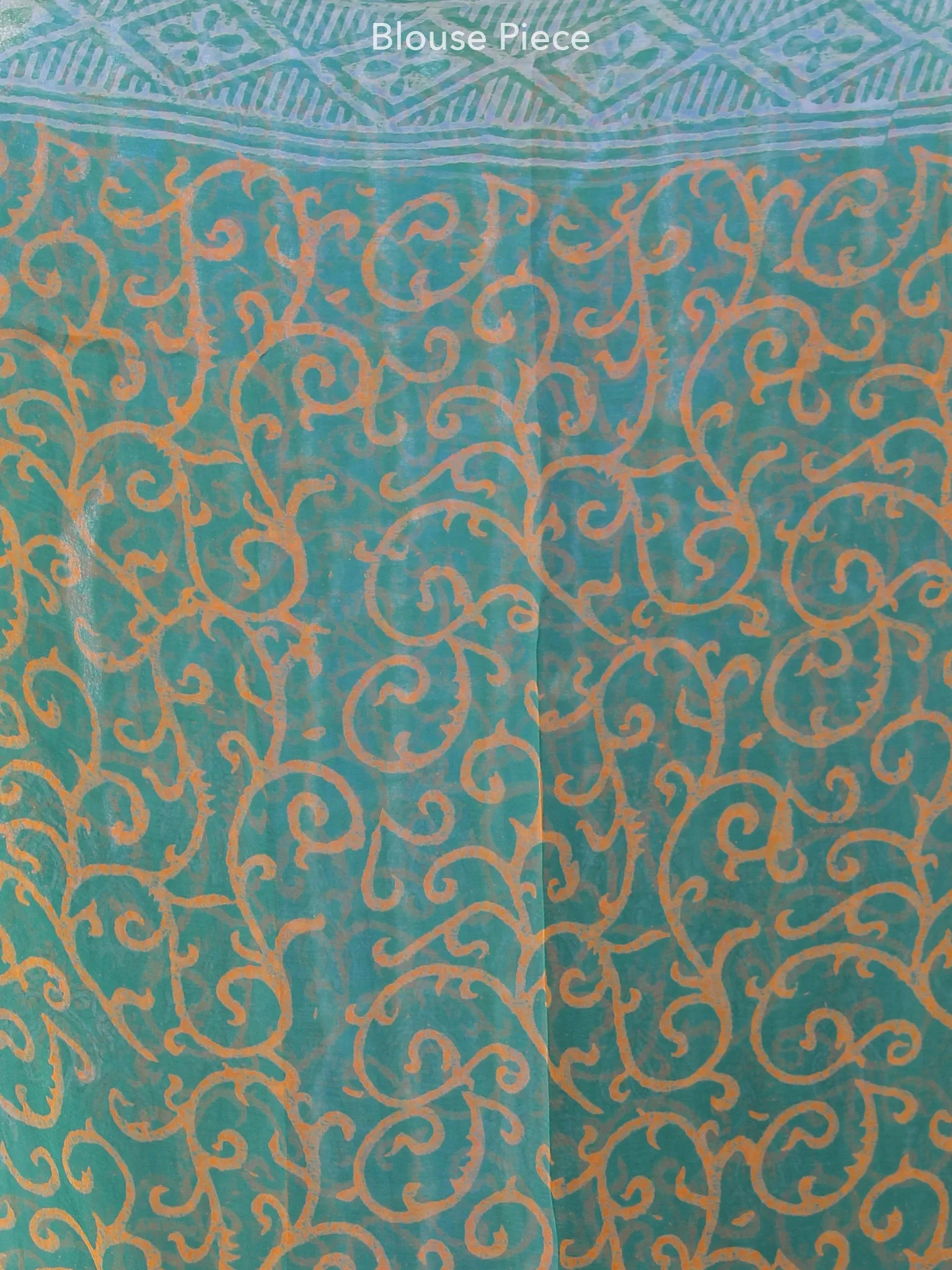 Green Orange Hand Block Printed Chiffon Saree with Zari Border - S031703969