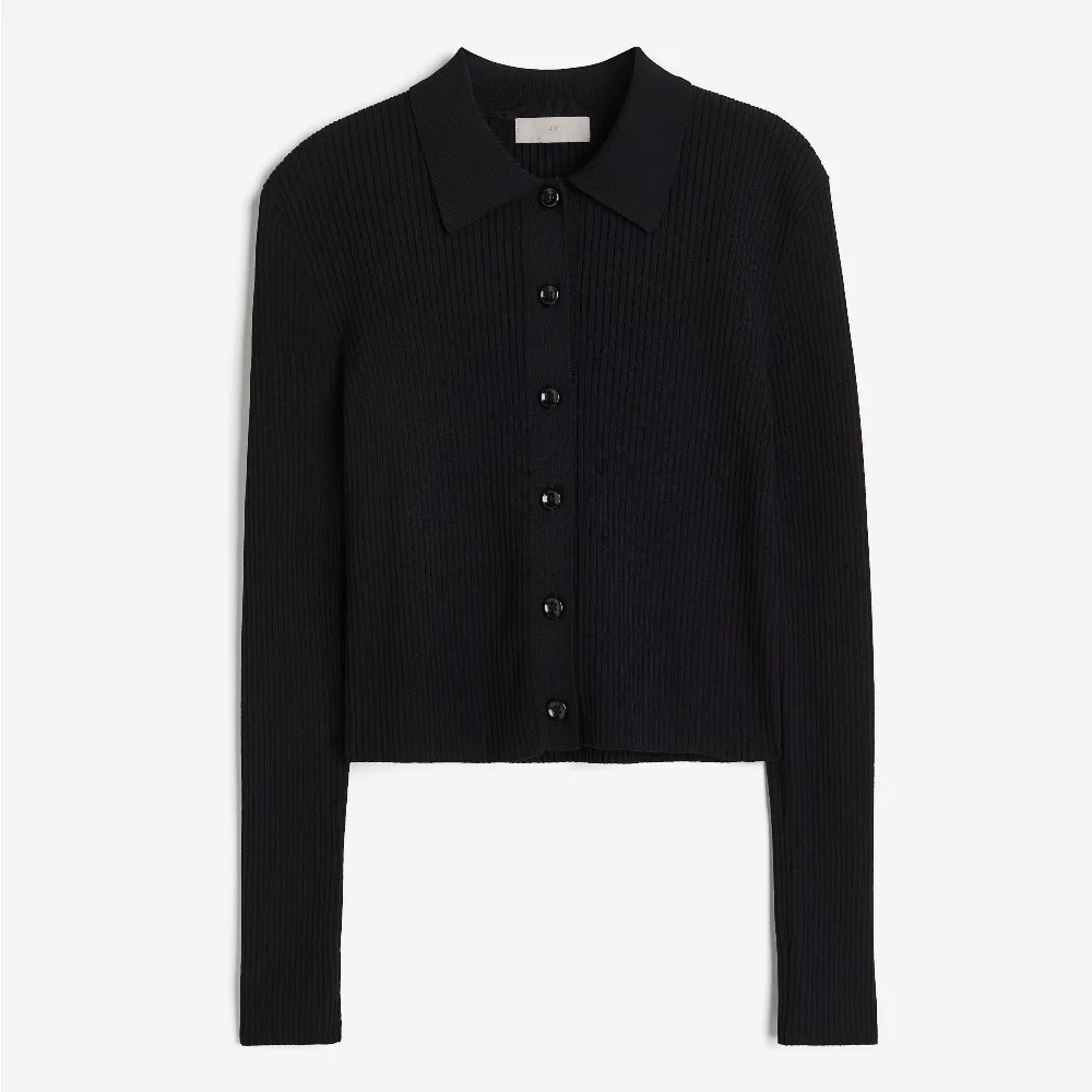 H&M Ribbed Collared Cardigan, black