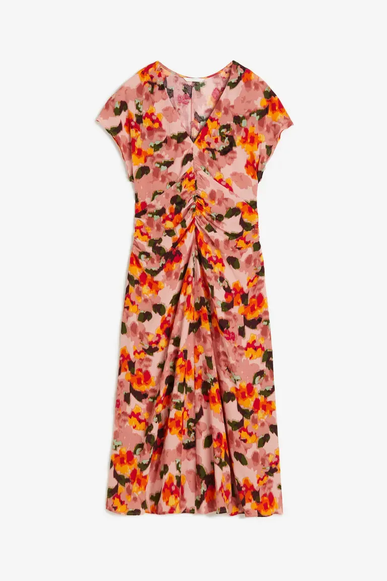 H&M viscose draped dress, pink