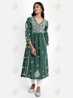 Hand embroidery Chikankari V Neck Anarkali Dress | Long Kurti in Cotton For Women