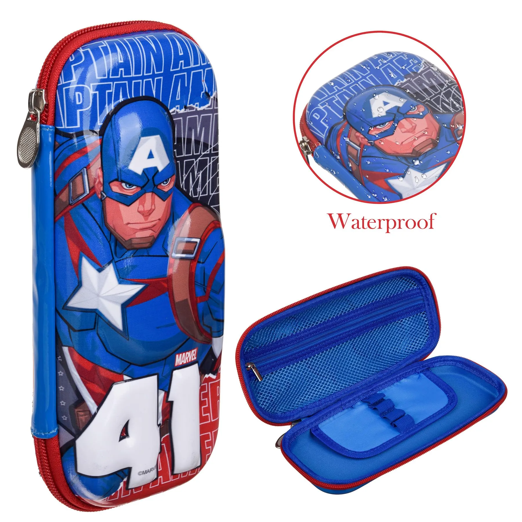 Heart Home Marvel Captain America Pencil Pouch | School Pencil Case for Kids | Pen-Pencil Box for Kids | Geometry Box | Compass Box | School Stationery Supplies | Pack of 2 | Blue