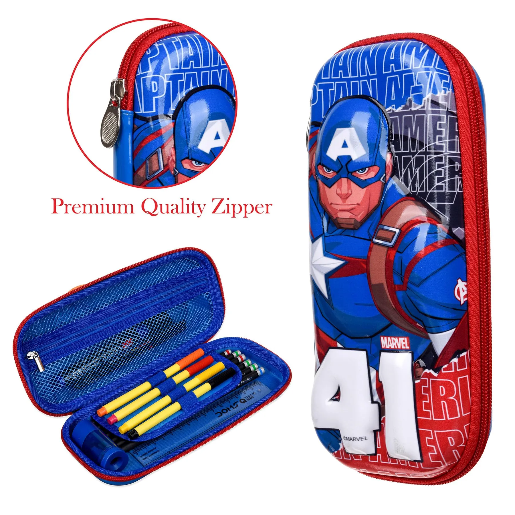 Heart Home Marvel Captain America Pencil Pouch | School Pencil Case for Kids | Pen-Pencil Box for Kids | Geometry Box | Compass Box | School Stationery Supplies | Pack of 2 | Blue