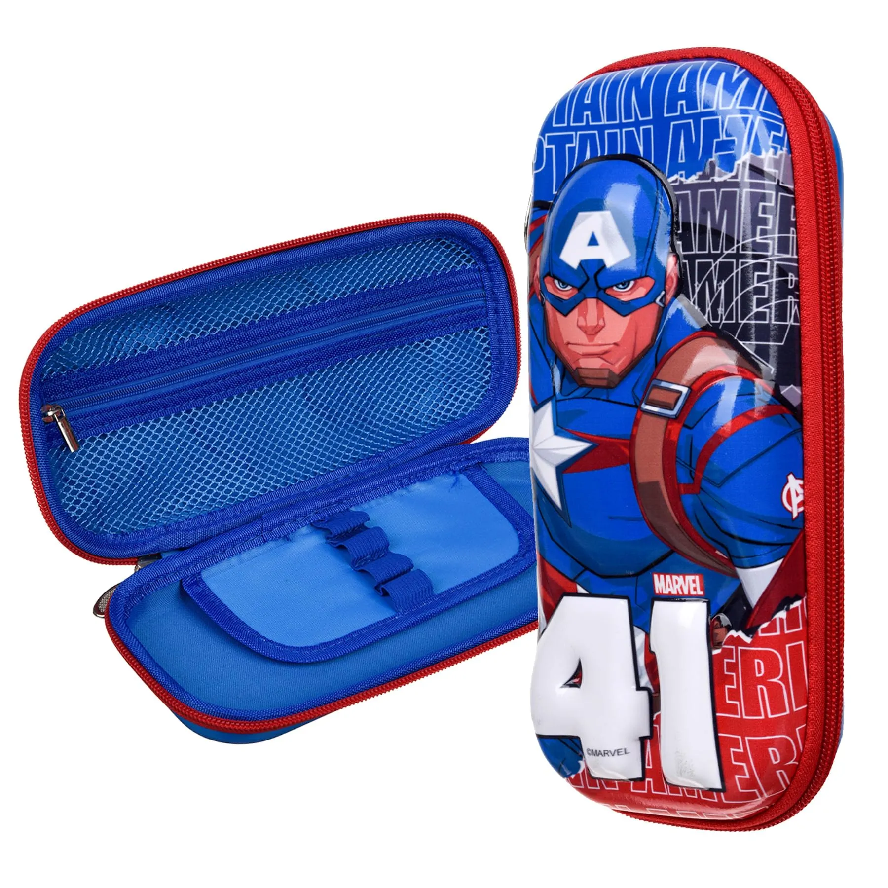 Heart Home Marvel Captain America Pencil Pouch | School Pencil Case for Kids | Pen-Pencil Box for Kids | Geometry Box | Compass Box | School Stationery Supplies | Pack of 2 | Blue