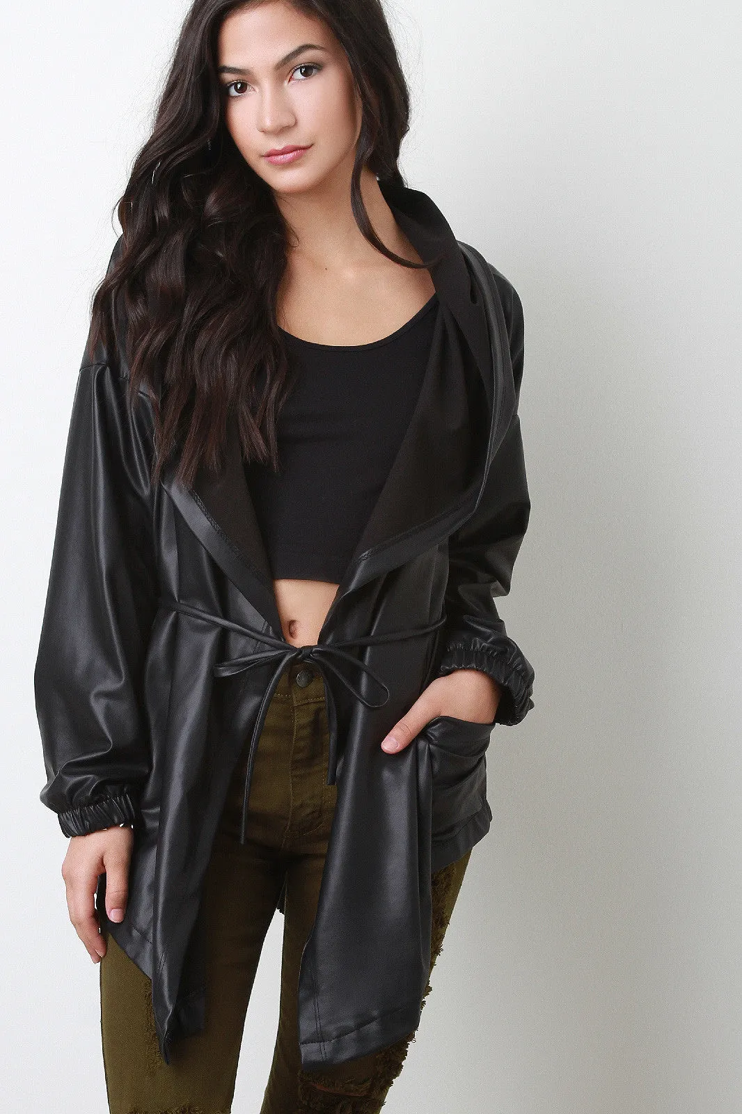 Hoodie Vegan Leather Jacket