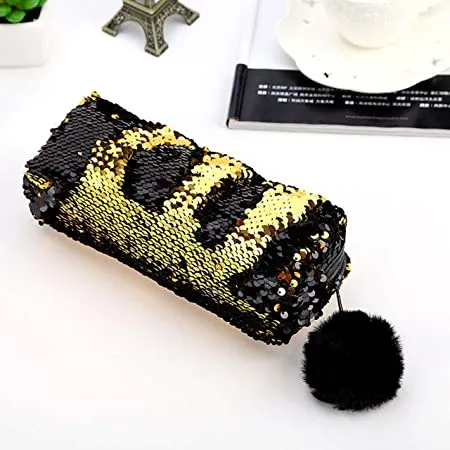 Importikaah I Fashion Sequin Hairball Pencil Case School Supplies I Stationery Gift Cute Pencil Box I Pencil Case School Tools I Pencil Cases (Random Colors)