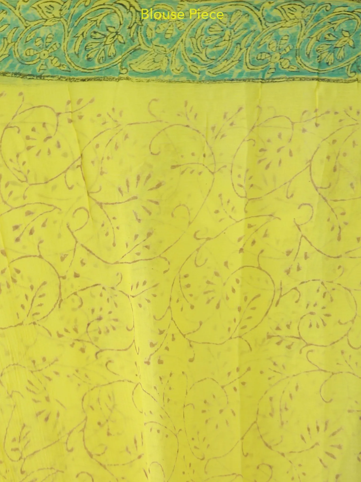 Lemon Yellow Green Hand Block Printed Chiffon Saree with Zari Border - S031703953