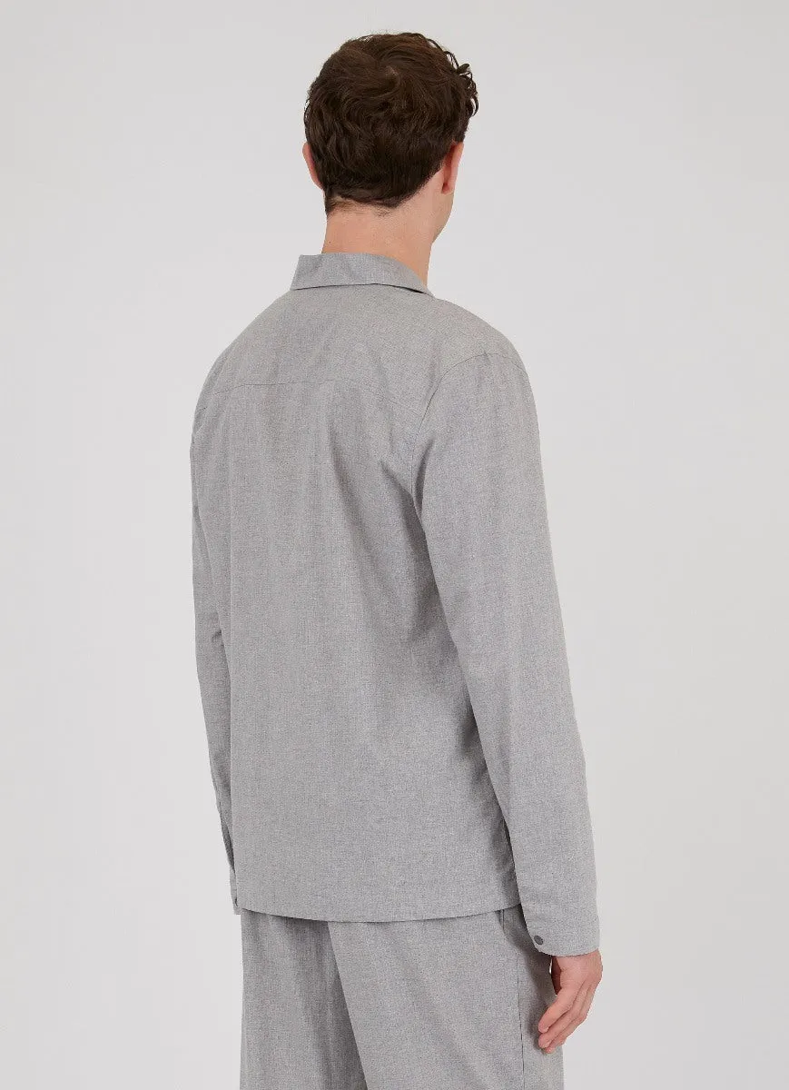 Men's Cotton Flannel Pyjama Shirt in Mid Grey Melange