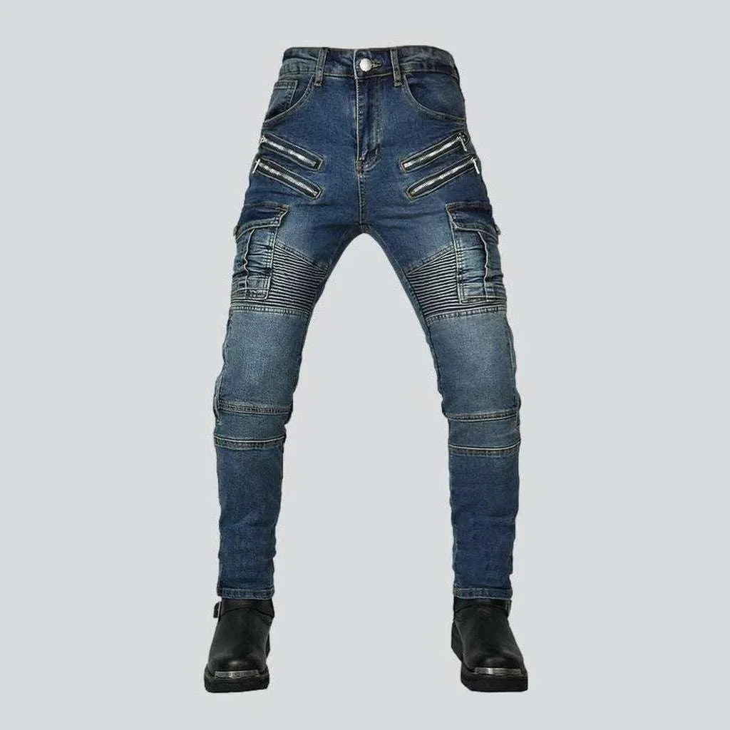 Men's moto jeans with zippers