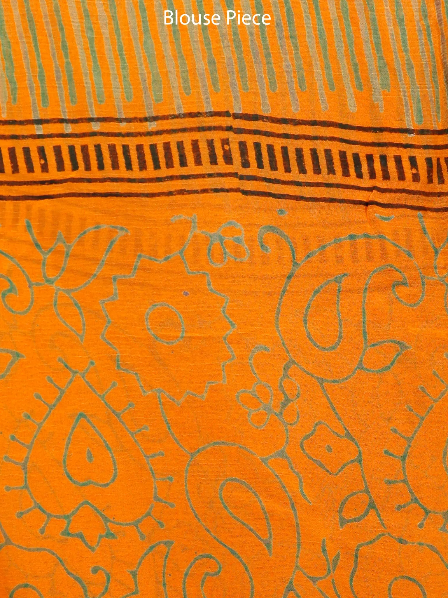 Orange Green Hand Block Printed Chiffon Saree with Zari Border - S031703290