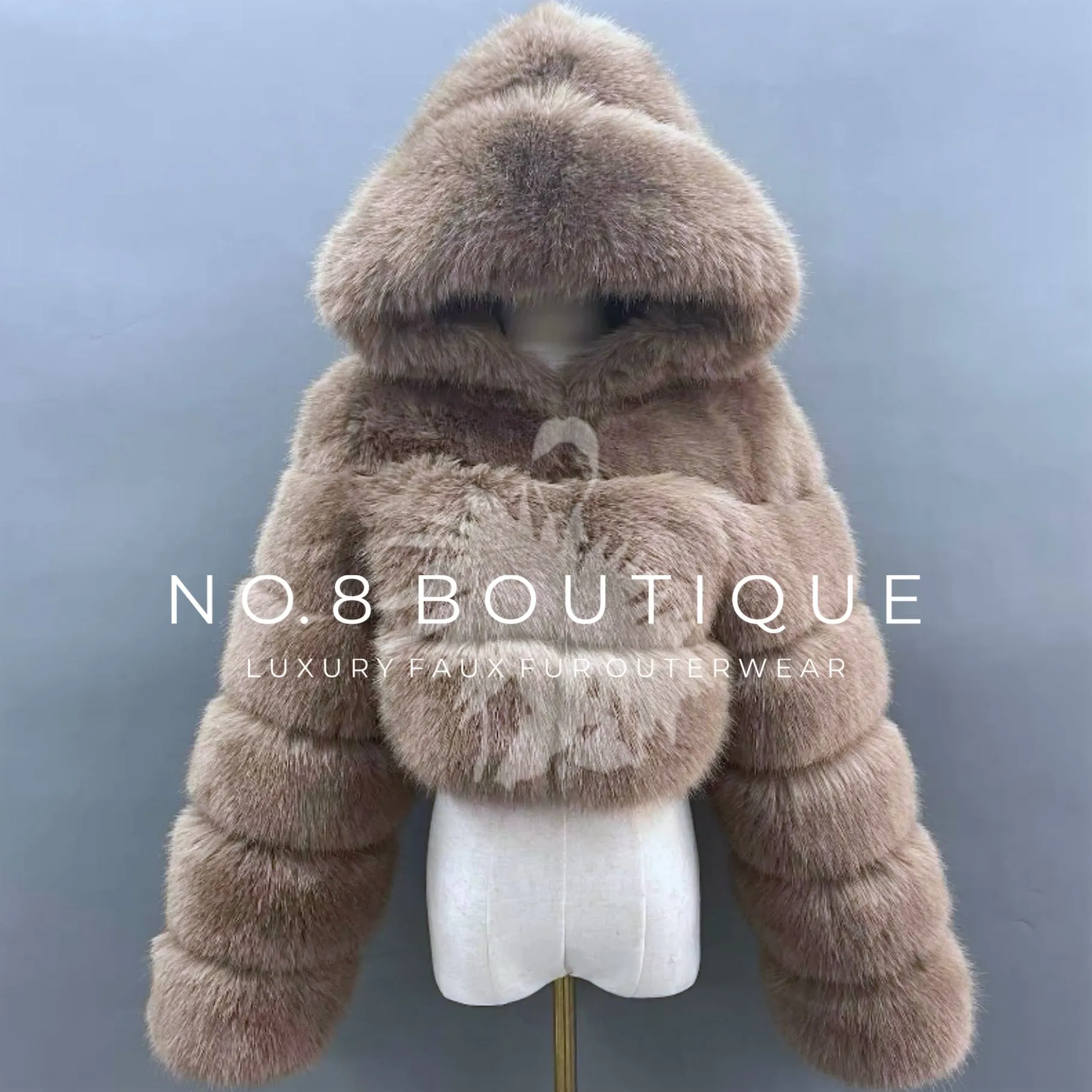 Premium Cropped Hooded Faux Fur Jacket