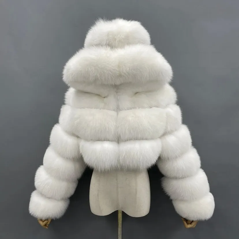 Premium Cropped Hooded Faux Fur Jacket