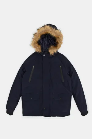 Senior Boys Navy Zip Thru Fur Jacket