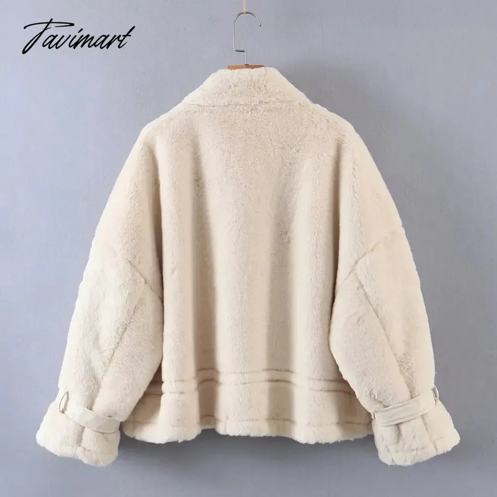 Tavimart Jaqueta Feminina Ins Blogger retro Casaco Feminino Rabbit Hair Stand Winter Jacket Women Collar Pockets Overcoat Women