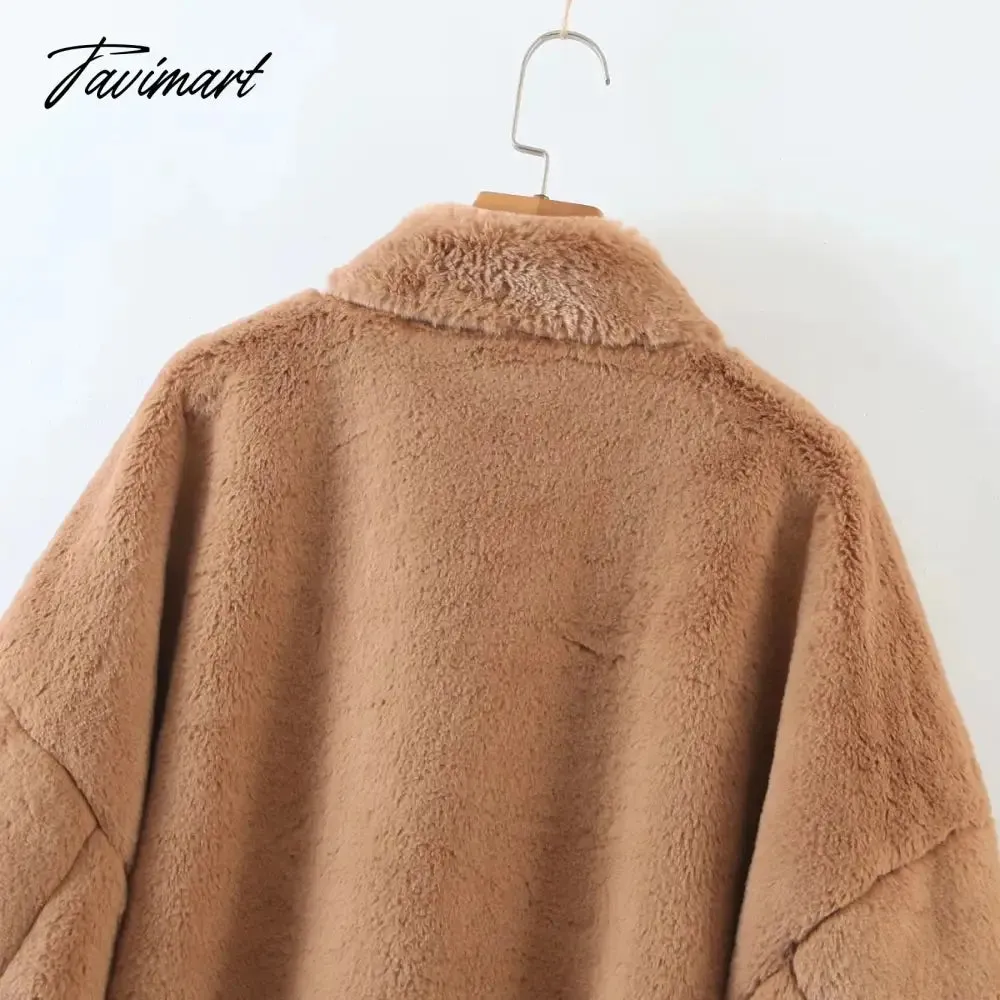 Tavimart Jaqueta Feminina Ins Blogger retro Casaco Feminino Rabbit Hair Stand Winter Jacket Women Collar Pockets Overcoat Women