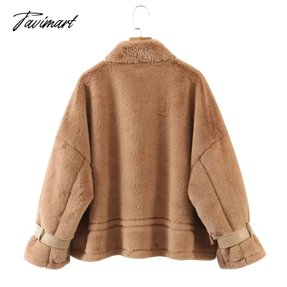 Tavimart Jaqueta Feminina Ins Blogger retro Casaco Feminino Rabbit Hair Stand Winter Jacket Women Collar Pockets Overcoat Women