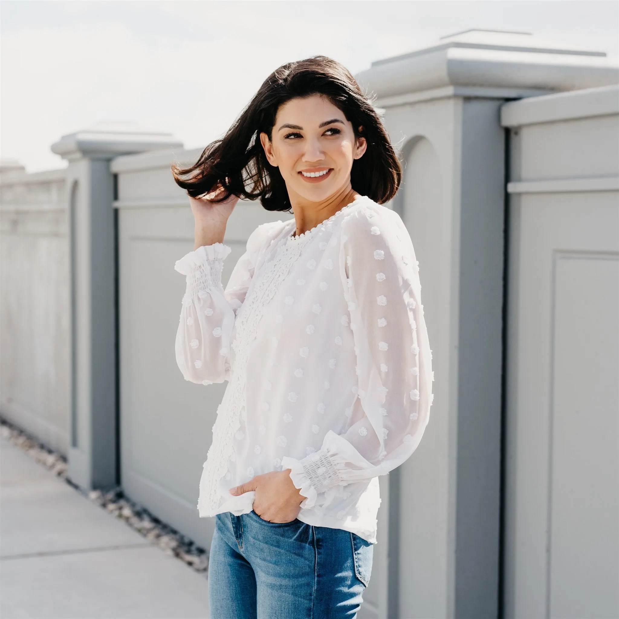 Textured Lace Tops: White