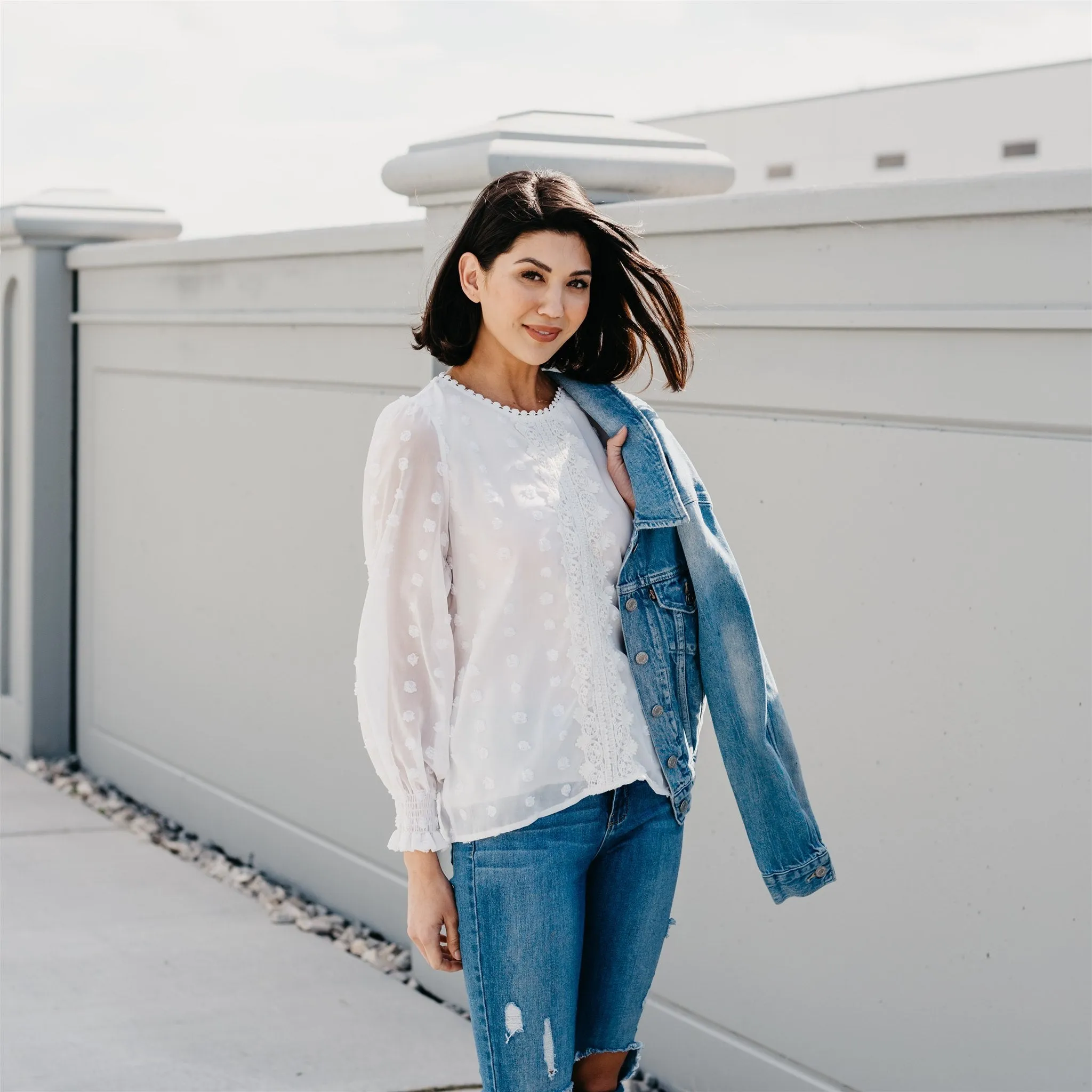 Textured Lace Tops: White